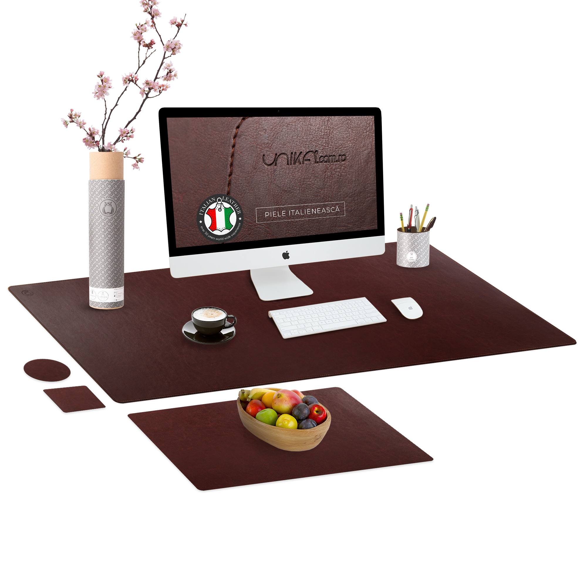 Set mapa birou Office pentru protectie  Unika  din piele PU  1 suport farfurie si 2 suporturi pahar  maro  89 cm